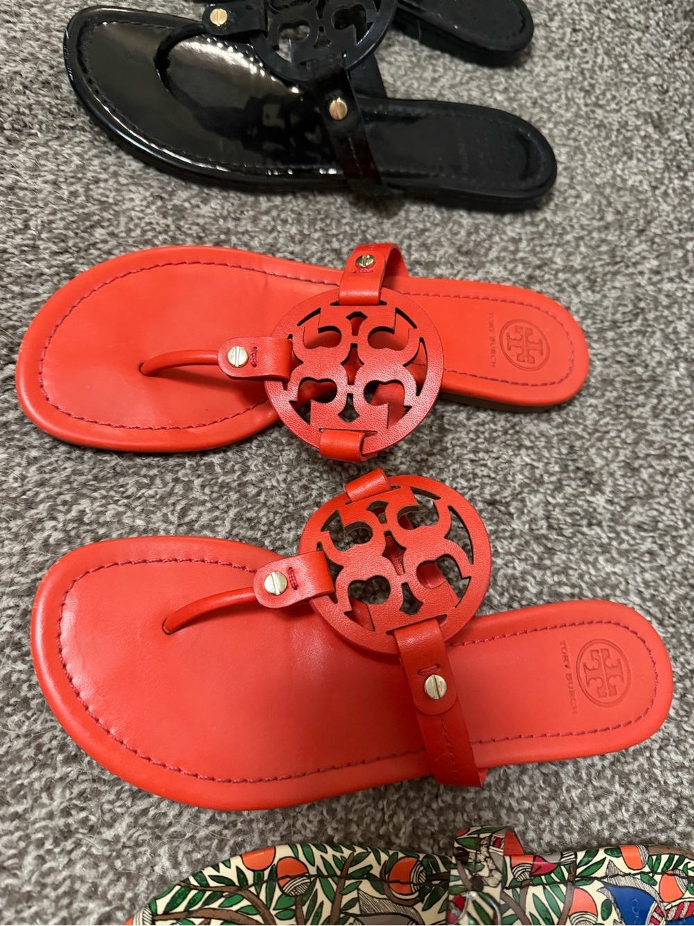 Tory Burch Orange Leather Miller Thong Sandals with Logo Medallion